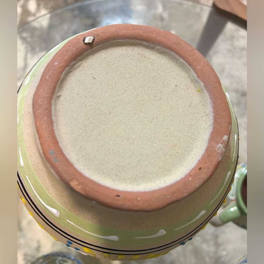 Hand painted  Mexican Clay Pitcher and Cups .Set of 7 - Picture 8 of 9